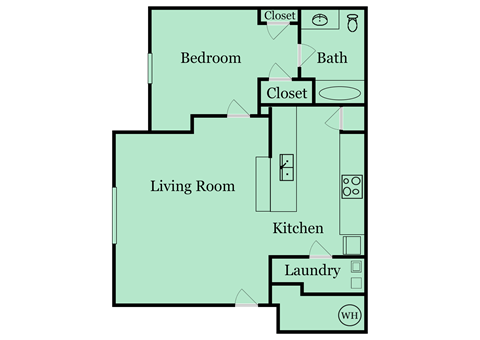1 bed 1 bath floor plan at Independence Place, Hinesville